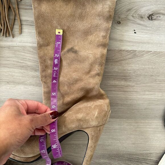 Helmut Lang long suede fringe heeled boots 7.5 - Picture 14 of 14